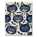 Whimsical Navy Cat Feather Boho Illustration Rug