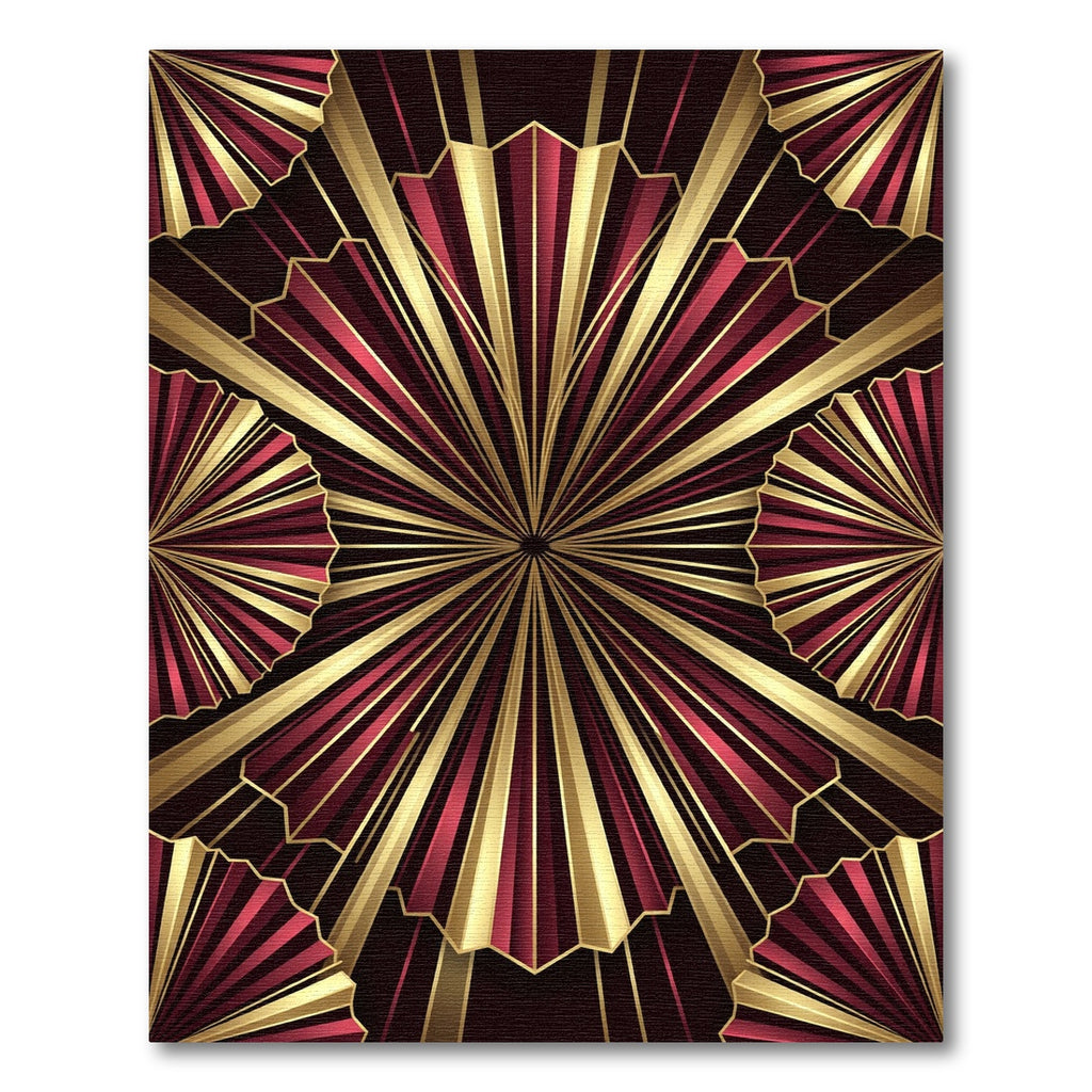 Art Deco Crimson and Gold Fan Rug