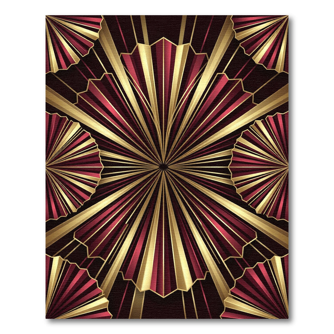 Art Deco Crimson and Gold Fan Rug
