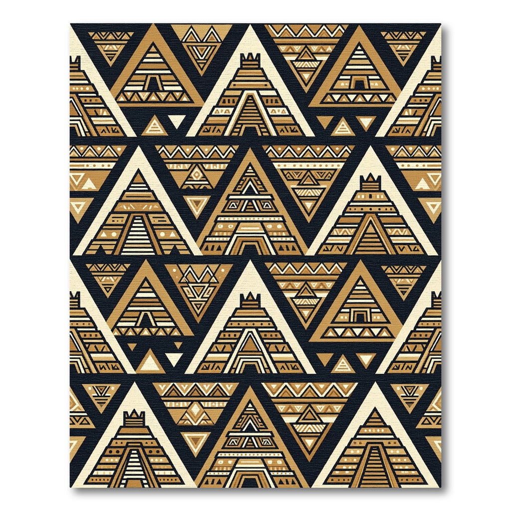 Gold Black Tribal Pyramid Pattern Rug