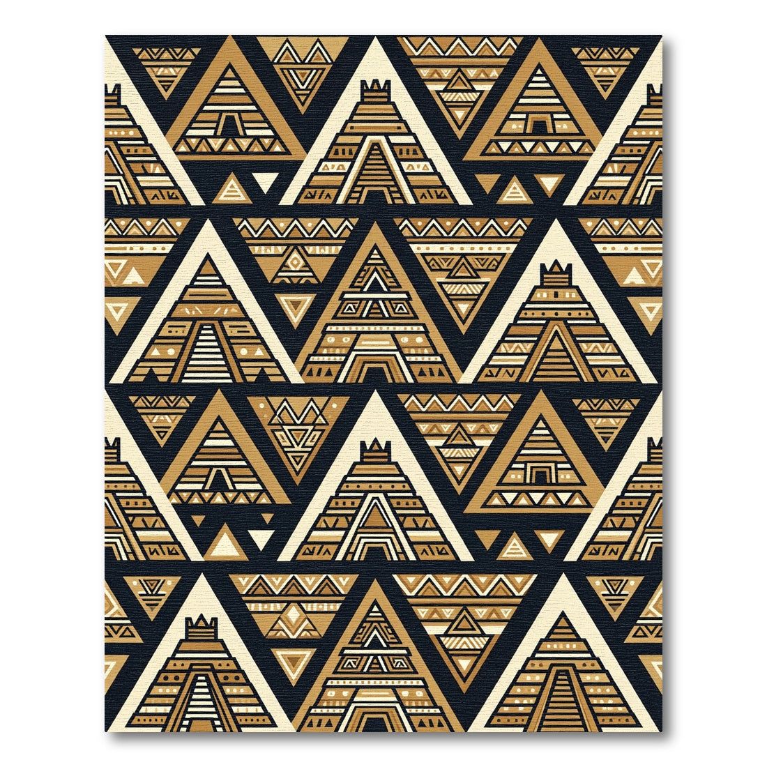 Gold Black Tribal Pyramid Pattern Rug