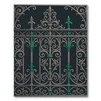 Ornate Silver and Emerald Iron Scroll Rug