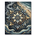 Coastal Slate and Gold Botanical Medallion Rug