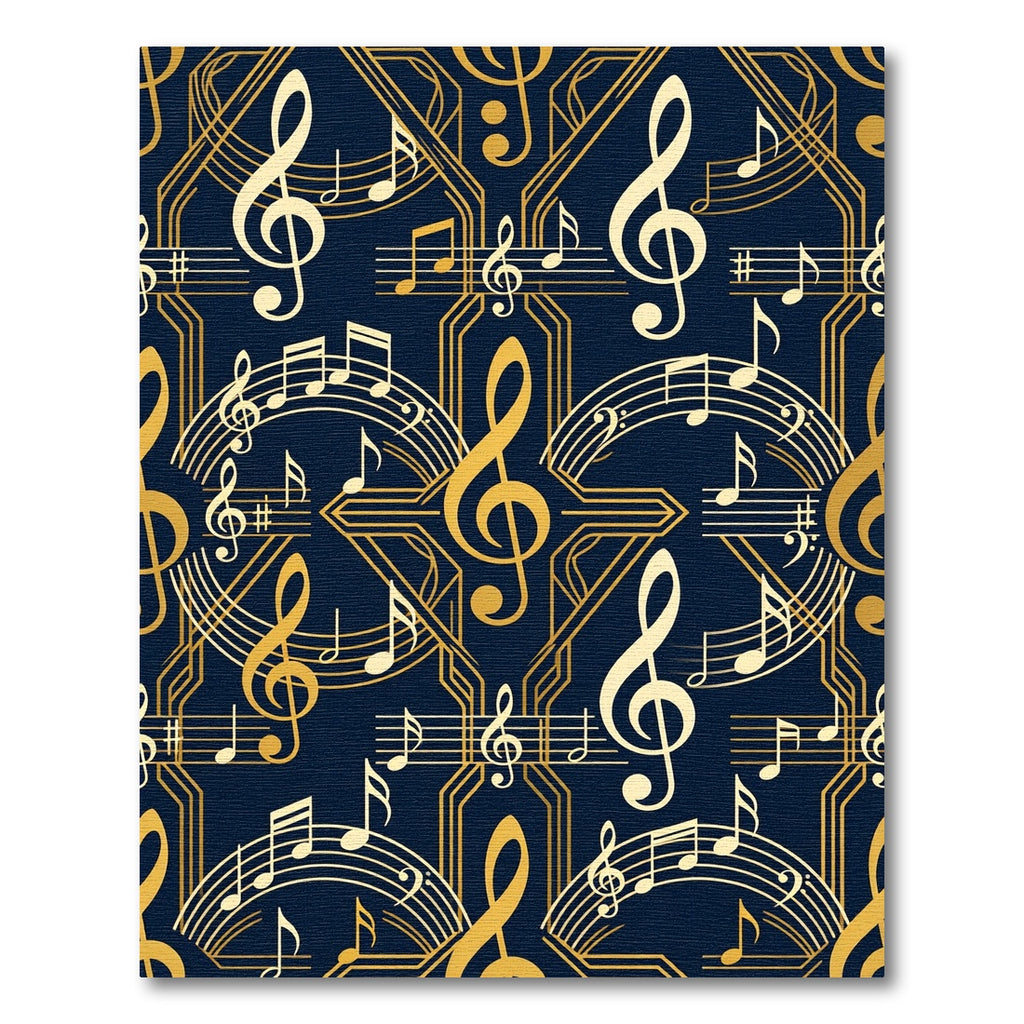 Art Deco Golden Musical Note Tapestry Rug
