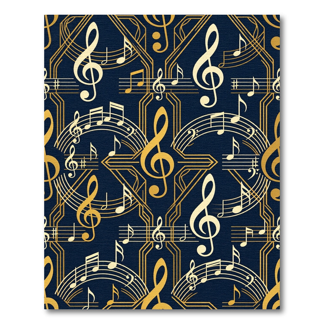 Art Deco Golden Musical Note Tapestry Rug