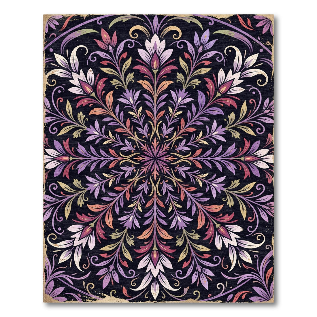 Botanical Purple Floral Symmetry Medallion Rug