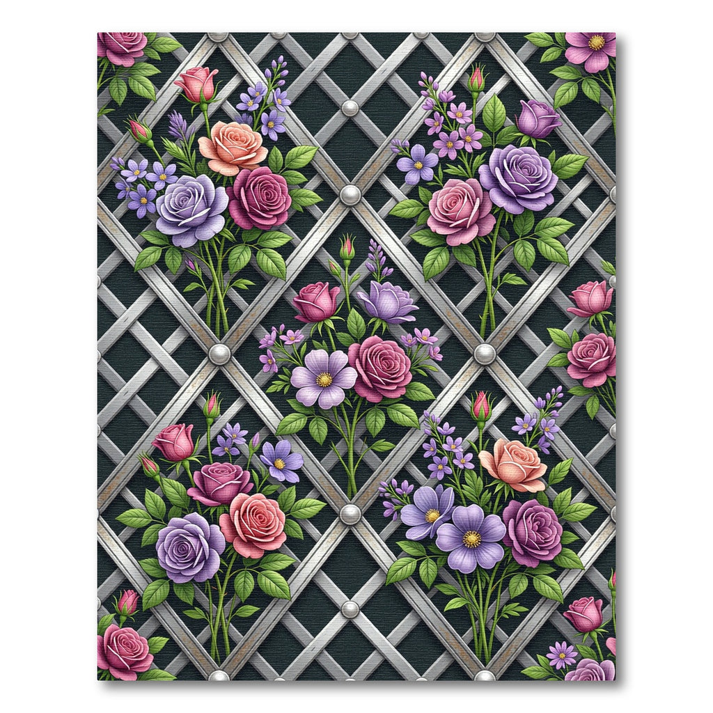 Pink Purple Rose Trellis Garden Rug