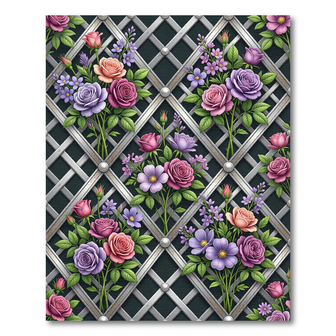 Pink Purple Rose Trellis Garden Rug