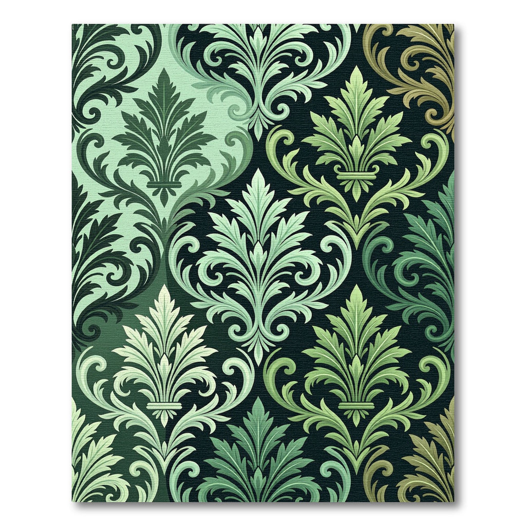 Elegant Emerald Damask Scroll Foliage Rug