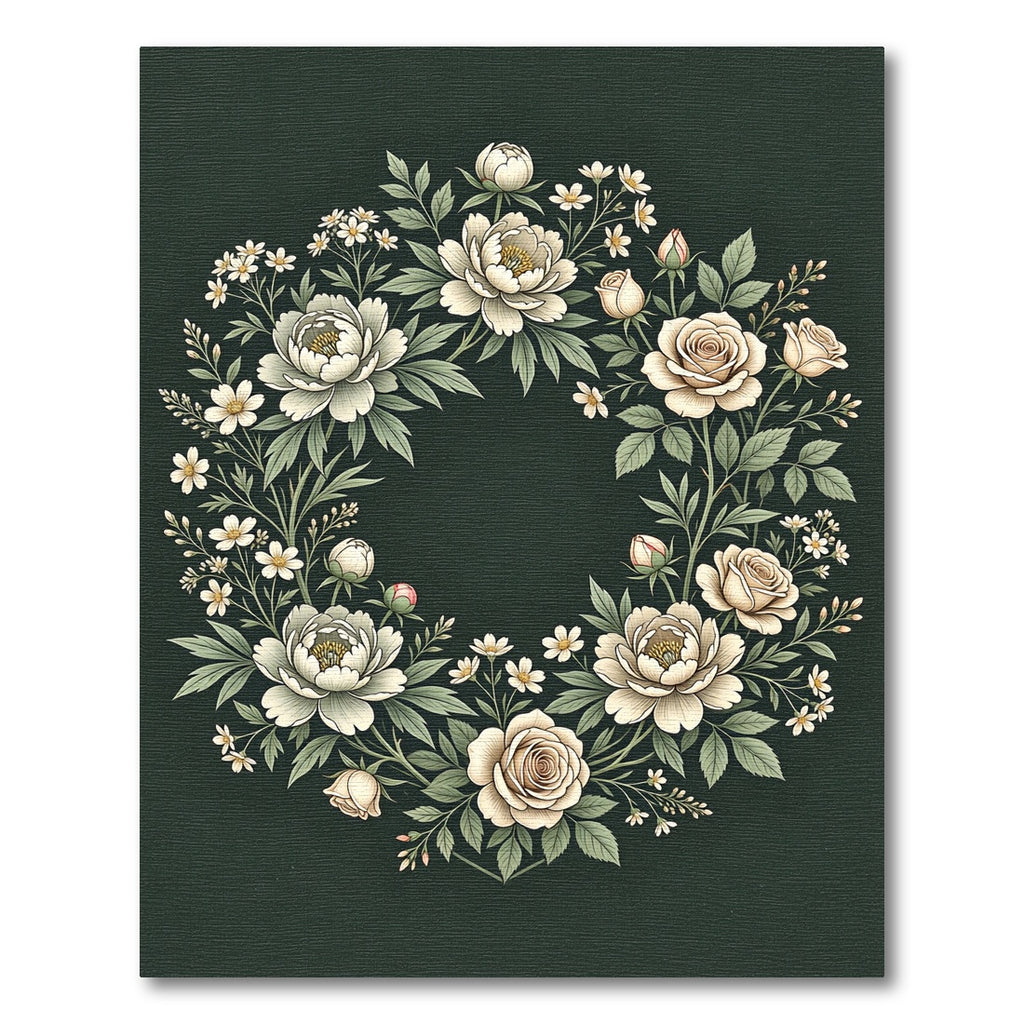 Elegant Cream Peony Rose Floral Wreath Rug