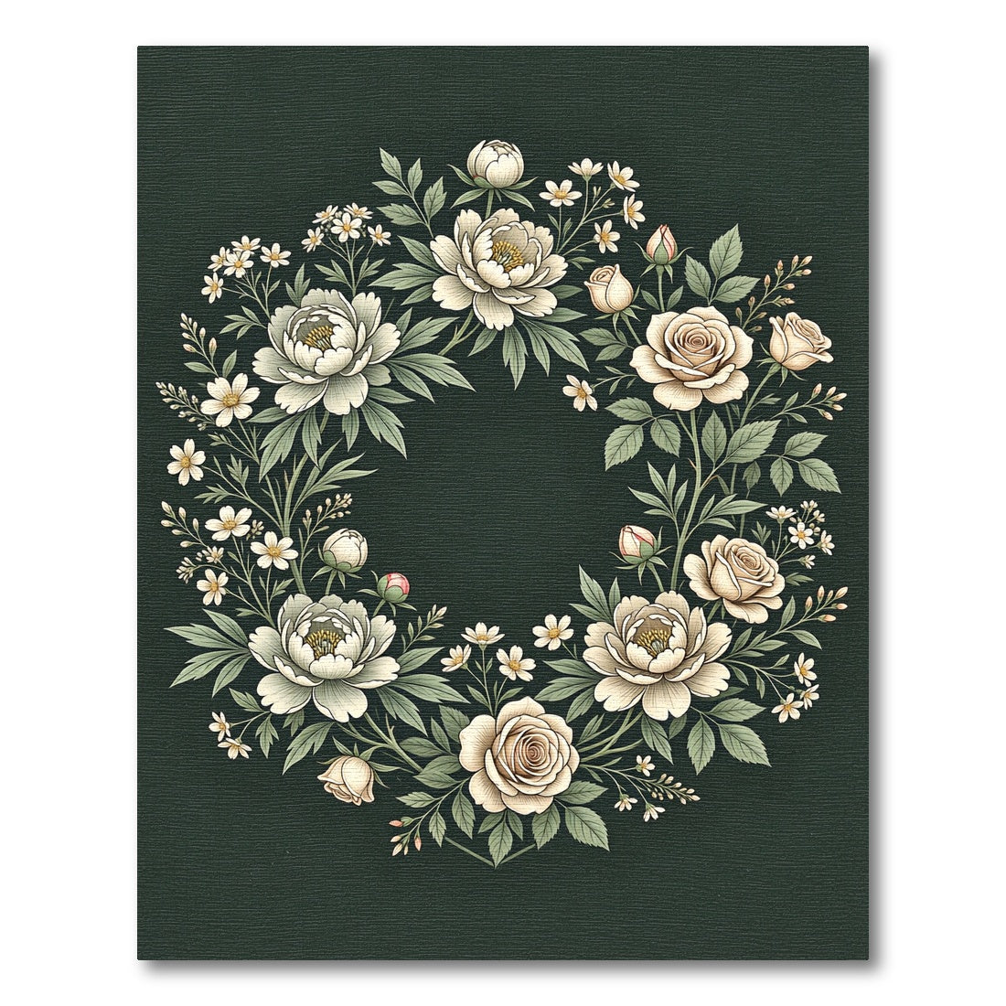 Elegant Cream Peony Rose Floral Wreath Rug