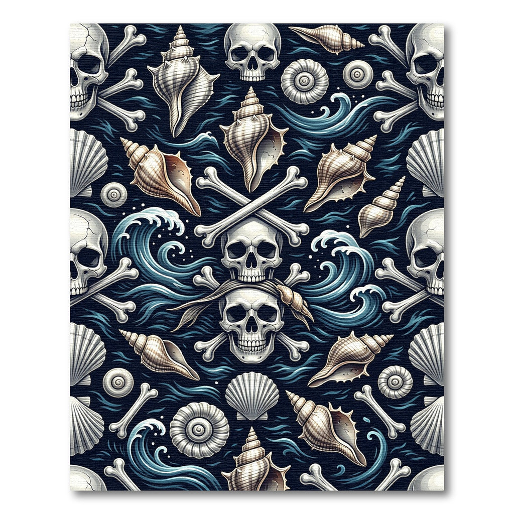 Dark Nautical Skulls Seashells Ocean Wave Rug
