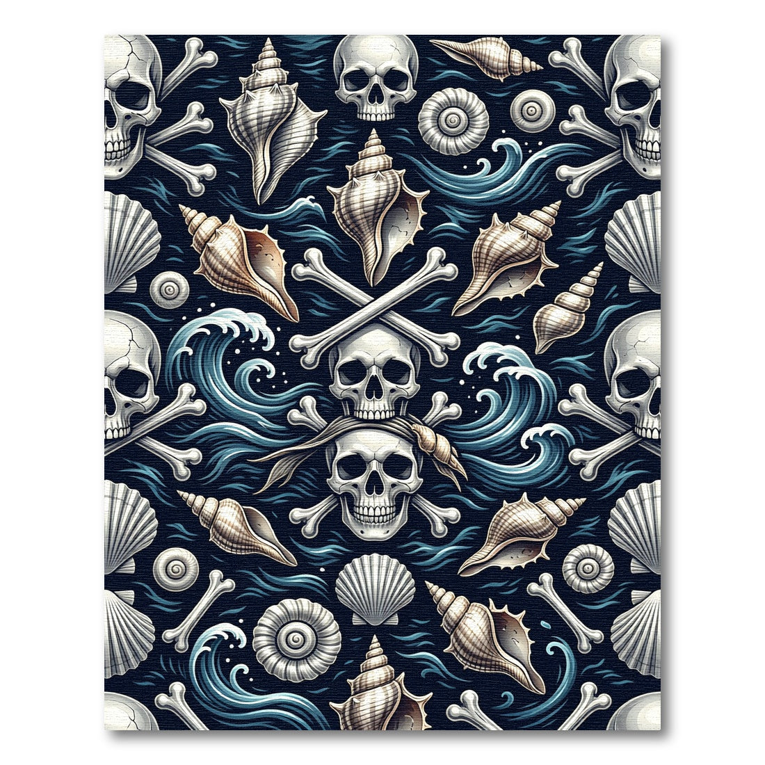 Dark Nautical Skulls Seashells Ocean Wave Rug