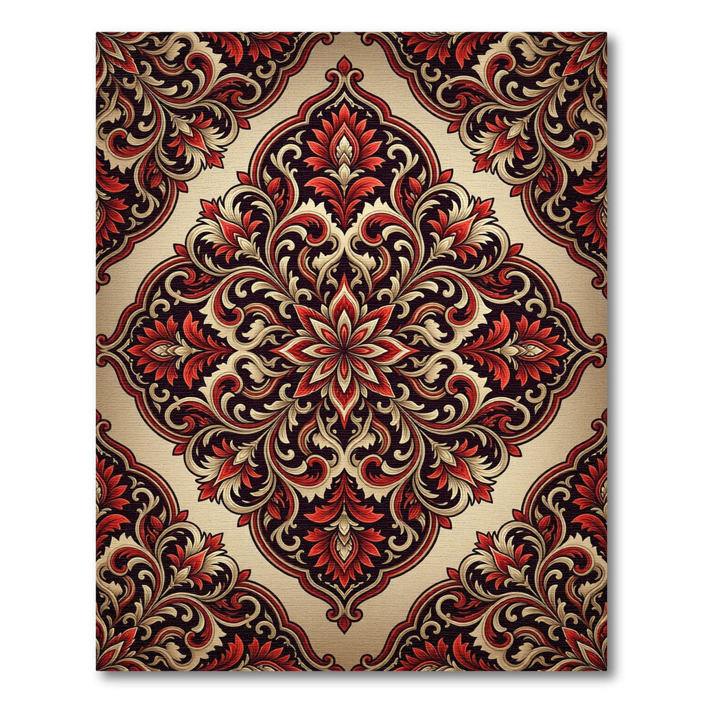 Crimson Red Floral Damask Ornament Rug