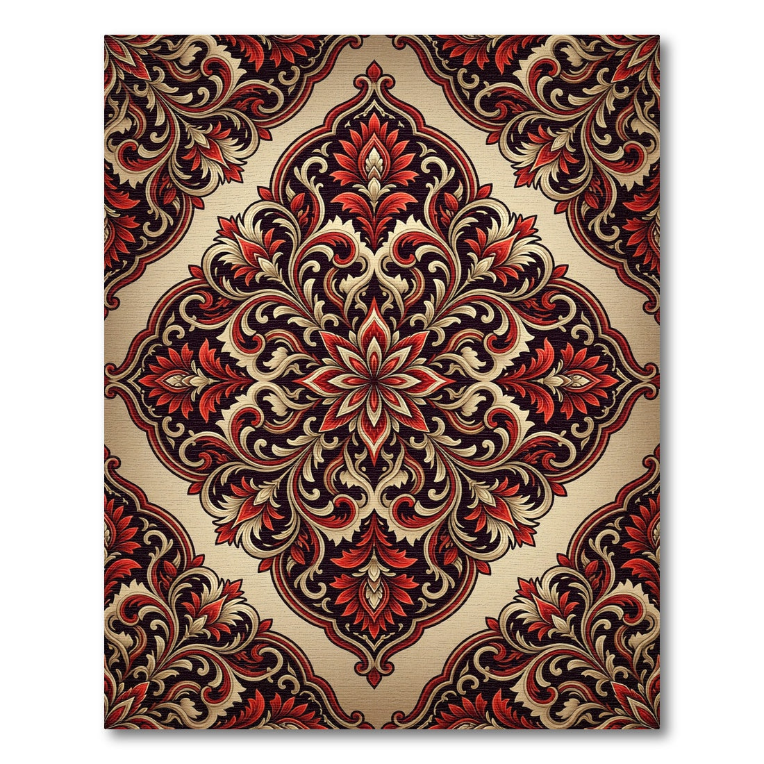 Crimson Red Floral Damask Ornament Rug