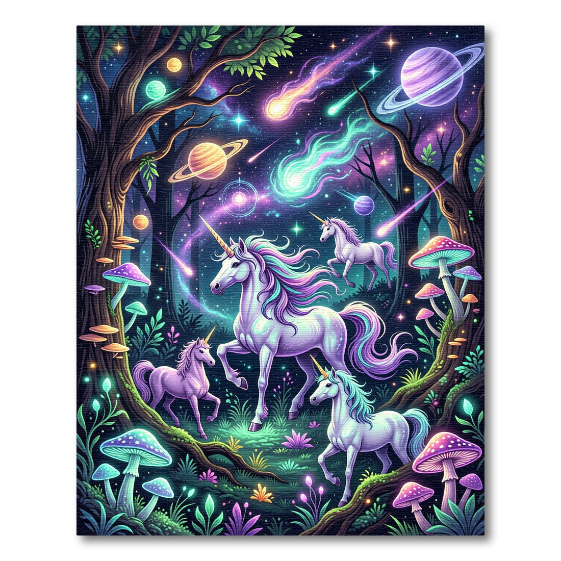 Cosmic Enchanted Unicorn Nebula Forest Rug