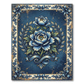 Elegant Navy Peony Wreath Ribbon Frame Rug
