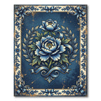 Elegant Navy Peony Wreath Ribbon Frame Rug