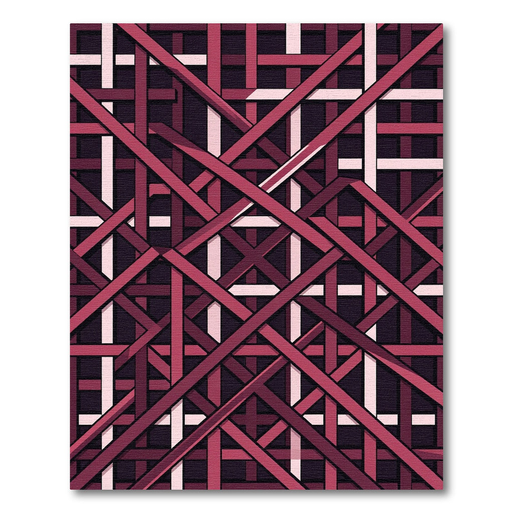 Geometric Crimson Overlapping Linear Grid Rug