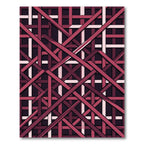 Geometric Crimson Overlapping Linear Grid Rug