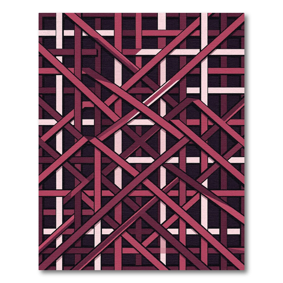 Geometric Crimson Overlapping Linear Grid Rug