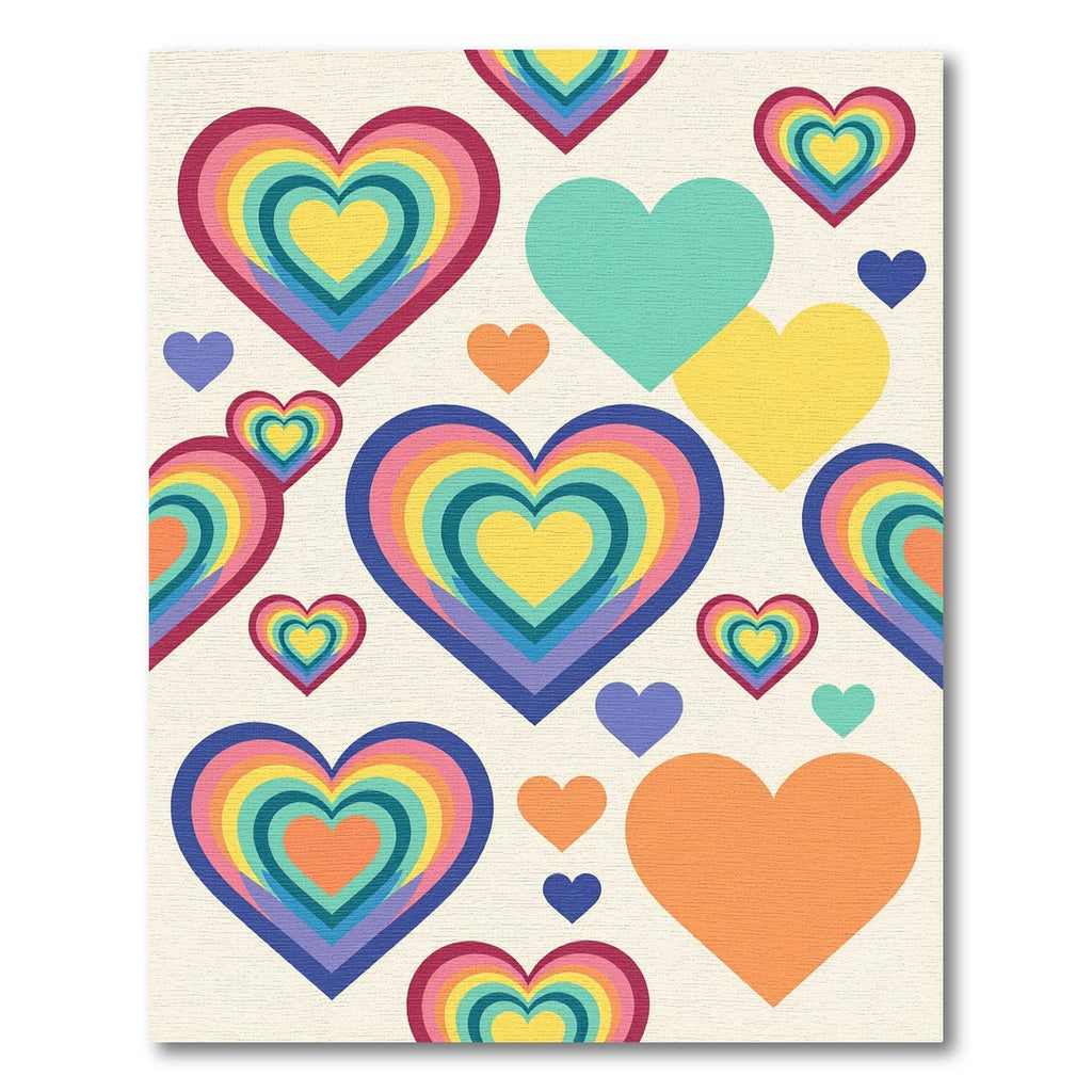 Vibrant Rainbow Layered Heart Abstract Rug