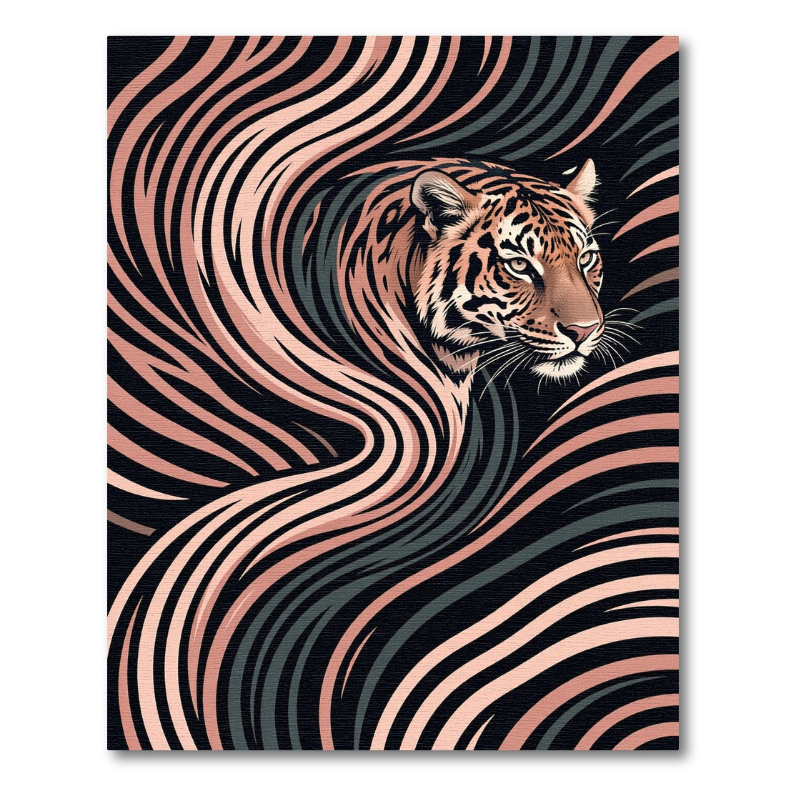 Modern Tiger Portrait with Flowing Lines Rug