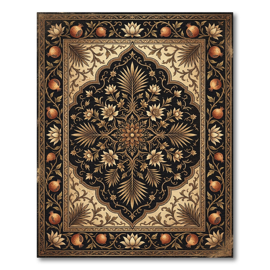 Ochre Pomegranate Floral Arch Rug