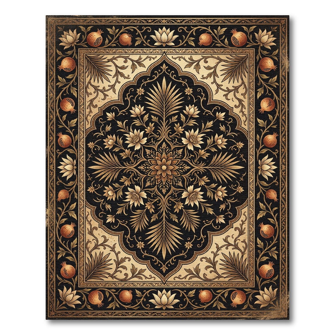Ochre Pomegranate Floral Arch Rug