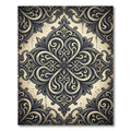 Antique Black Cream Scrollwork Medallion Rug