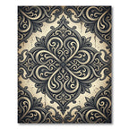 Antique Black Cream Scrollwork Medallion Rug