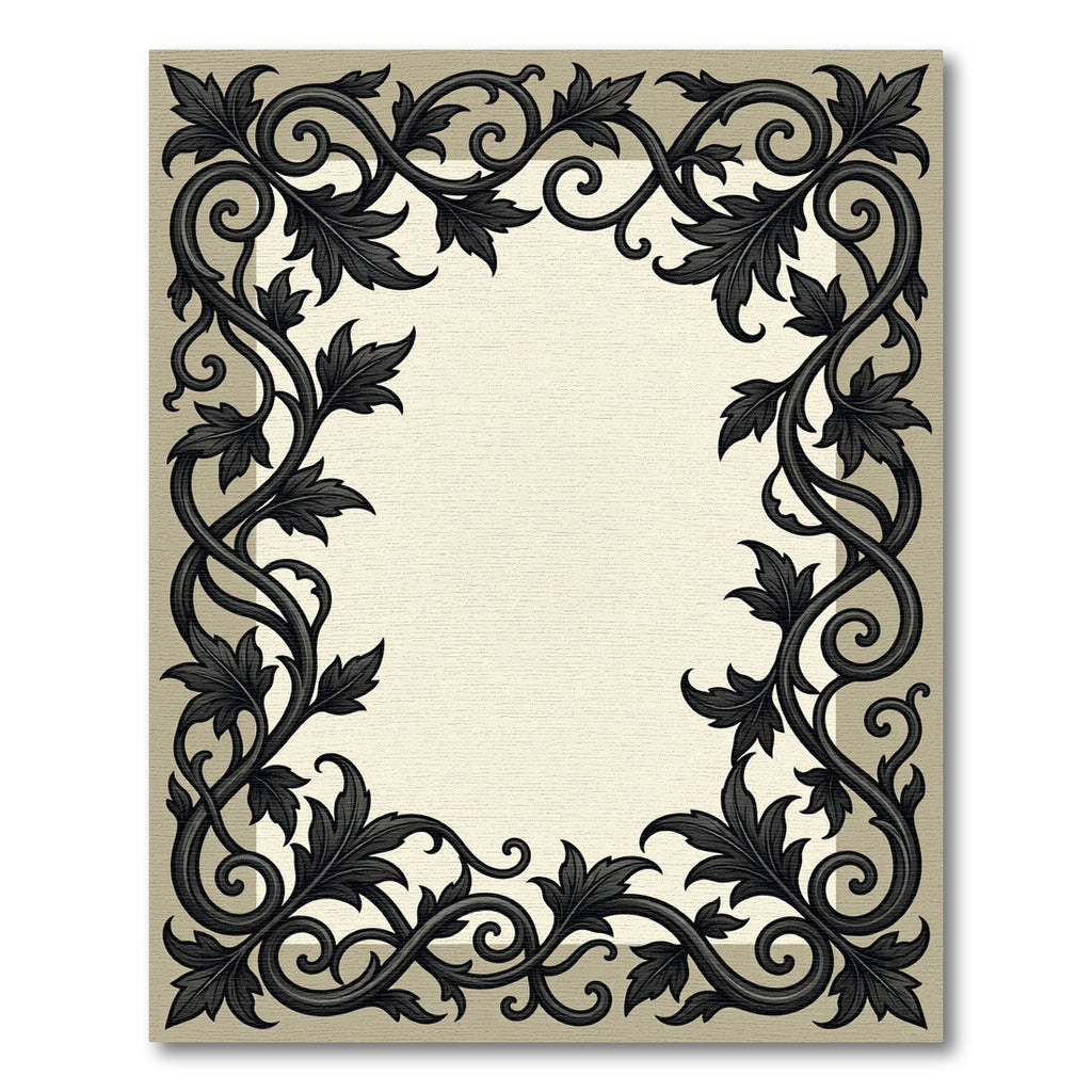 Dark Scrollwork Leaf Border Rug