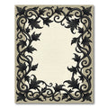 Dark Scrollwork Leaf Border Rug