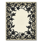 Dark Scrollwork Leaf Border Rug