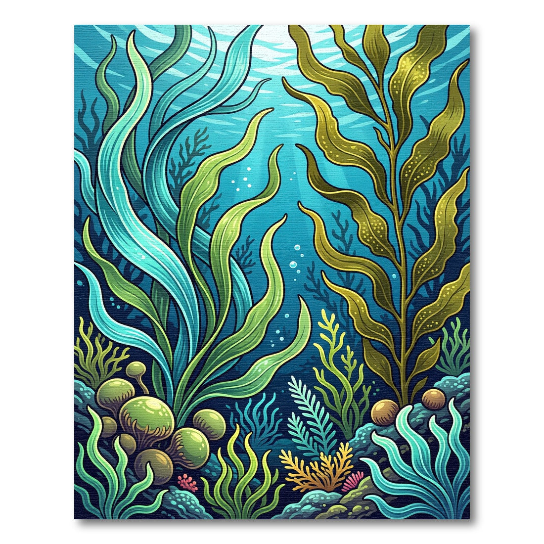 Lush Underwater Kelp Forest Oceanic Scene Rug