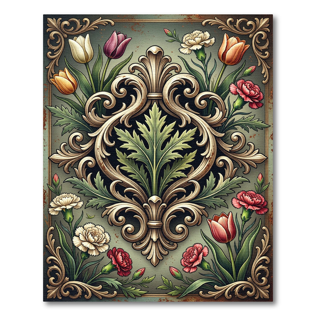 Elegant Ornate Floral Baroque Medallion Rug