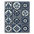 Deep Blue Floral Tile Arrangement Rug
