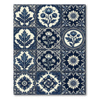 Deep Blue Floral Tile Arrangement Rug
