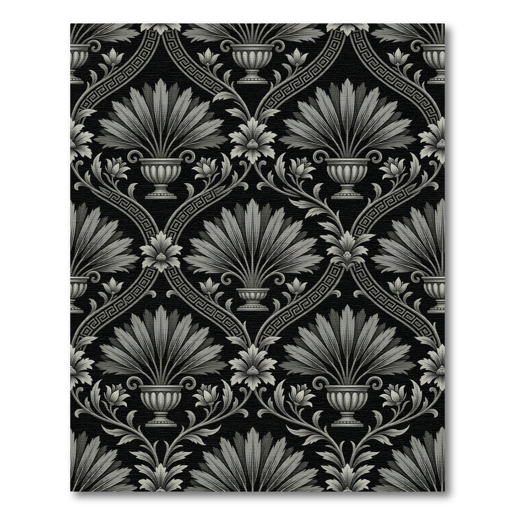 Black Terra-cotta Floral Urn Scroll Rug