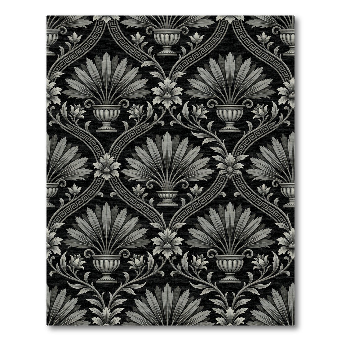 Black Terra-cotta Floral Urn Scroll Rug