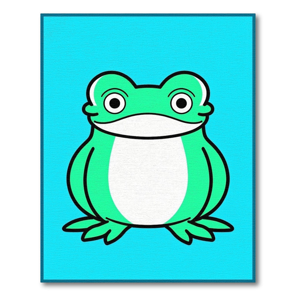 Cute Green Frog Character Illustration Rug