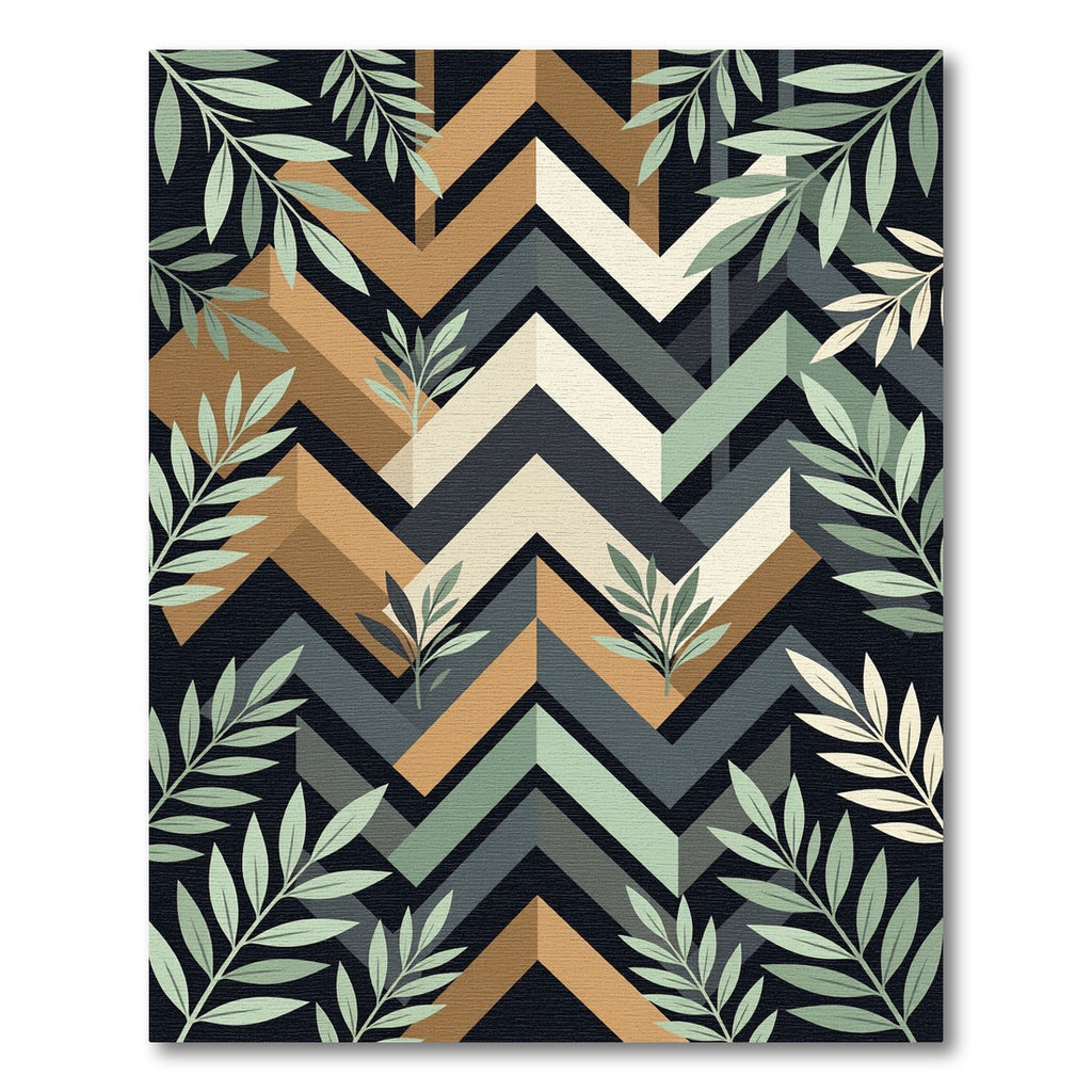 Geometric Sage and Ochre Chevron Foliage Rug