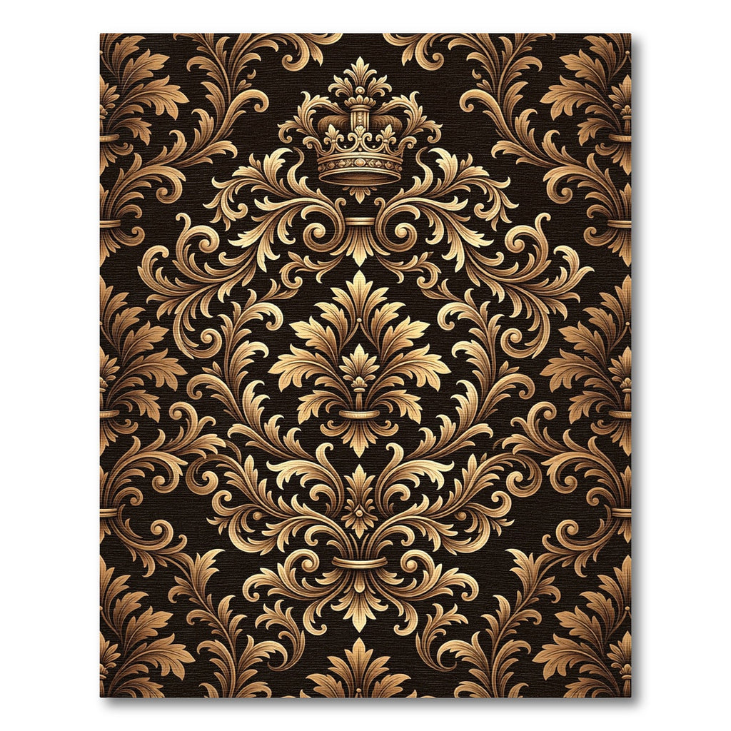 Ornate Gold Crown Baroque Floral Rug