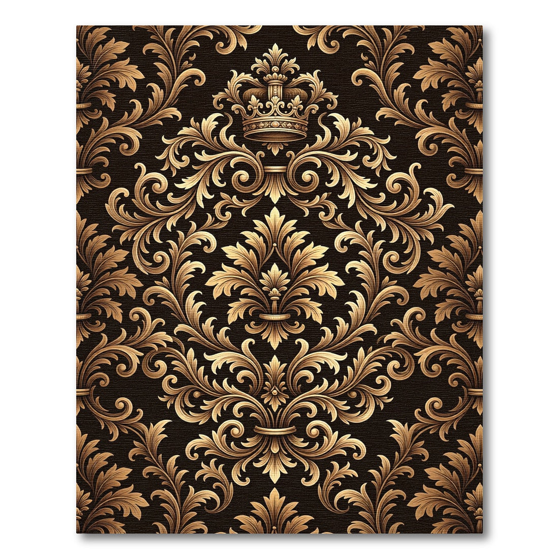 Ornate Gold Crown Baroque Floral Rug