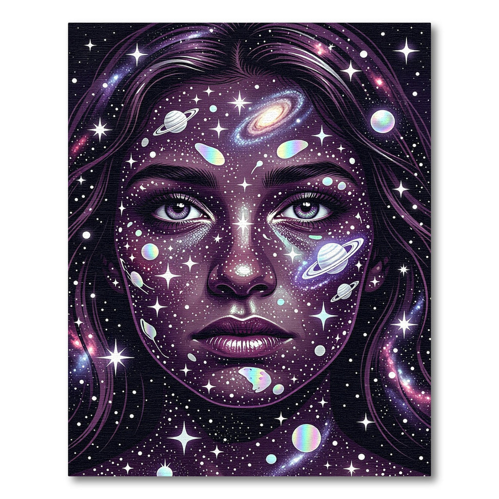 Celestial Galaxy Goddess Face Cosmic Rug