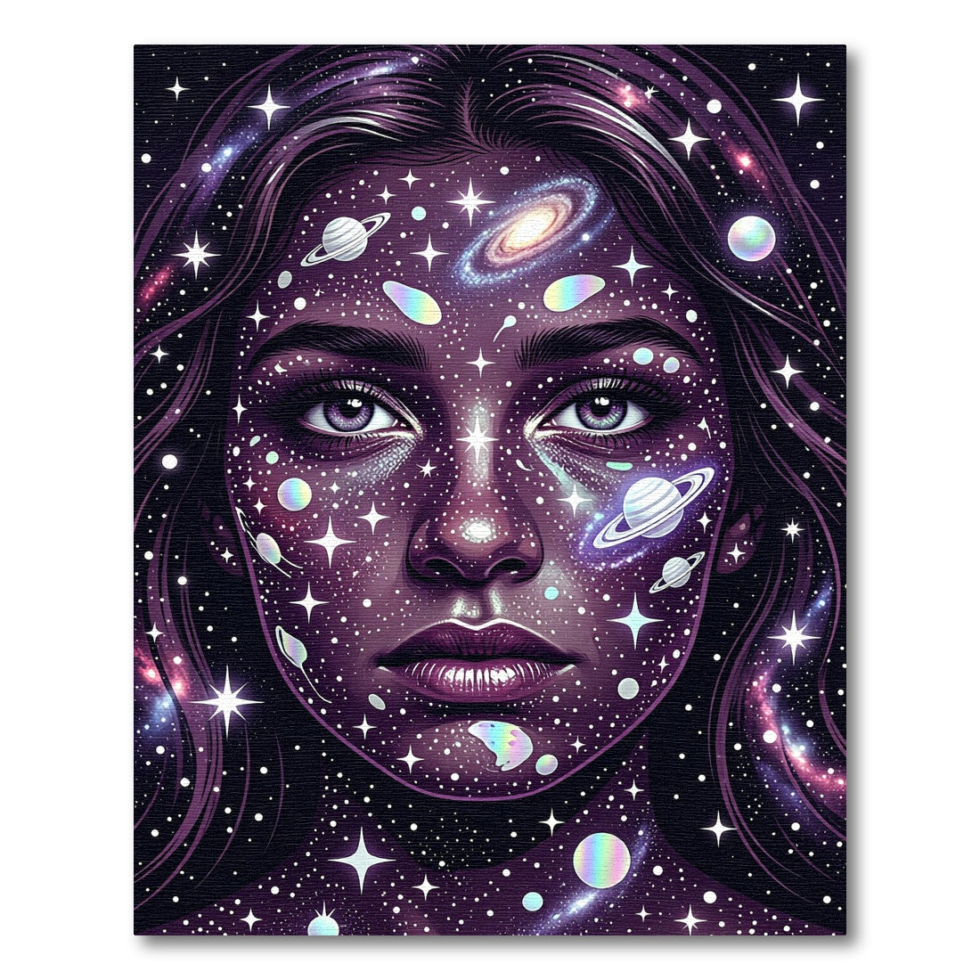Celestial Galaxy Goddess Face Cosmic Rug