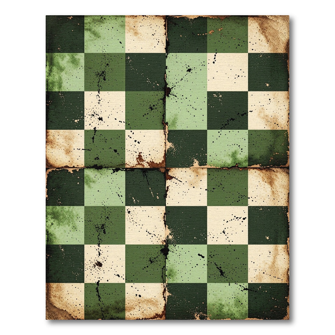 Vintage Green Checkerboard Splatter Rug