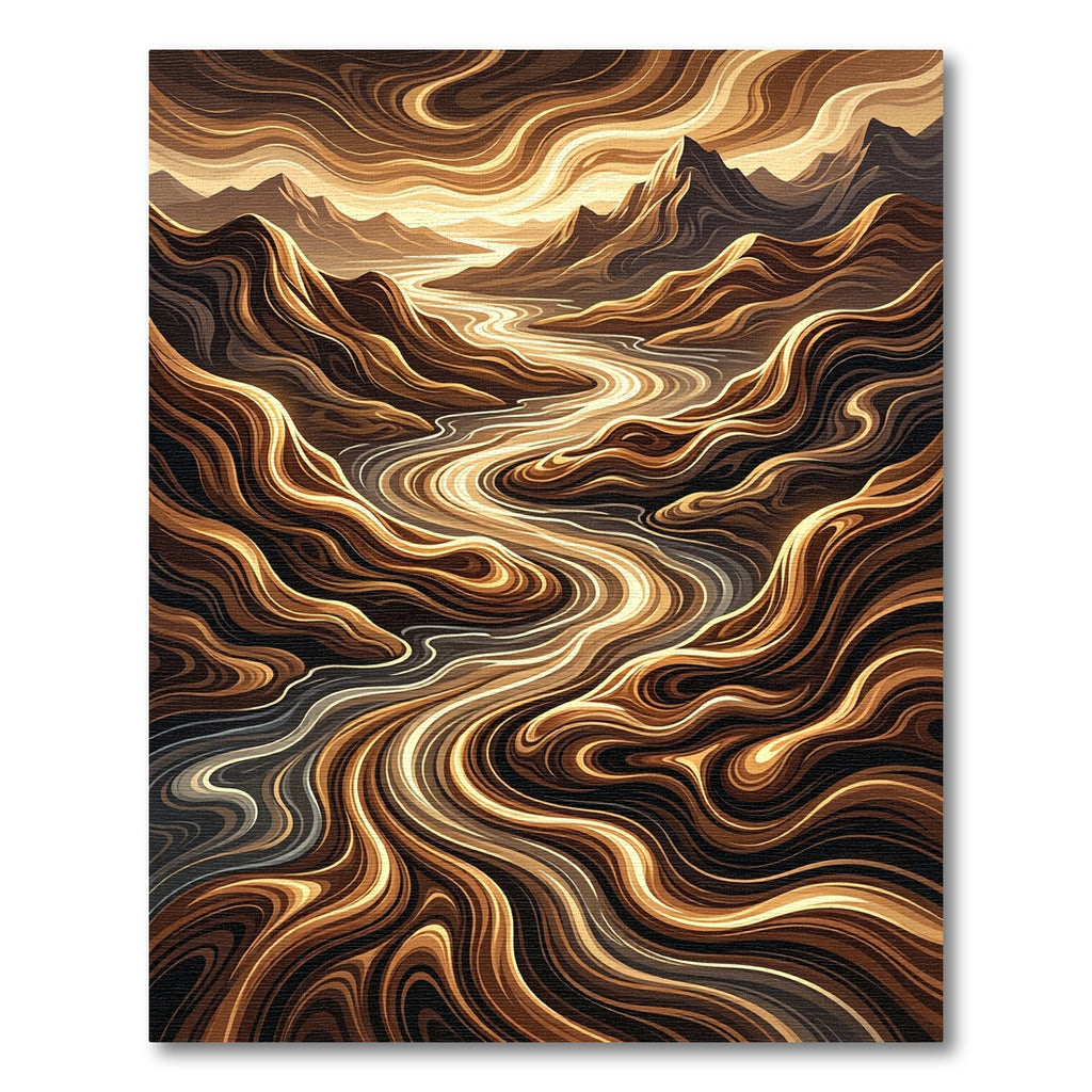 Golden Brown Wavy River Landscape Rug
