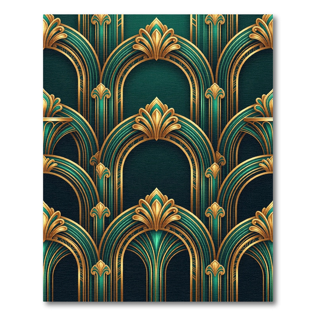 Emerald Jewel Art Deco Arched Gold Rug