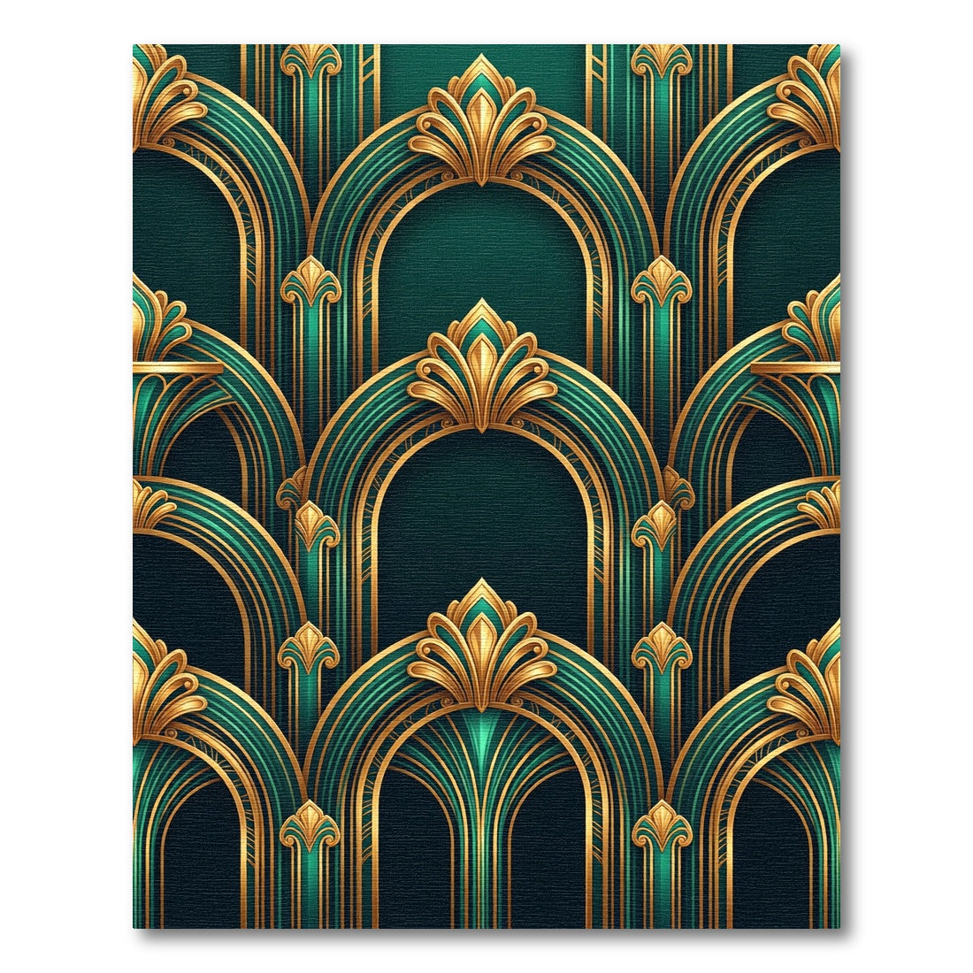 Emerald Jewel Art Deco Arched Gold Rug